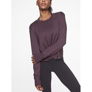 Athleta Twist Front Sweatshirt Long Sleeve Top in Wild Raisin Size XS